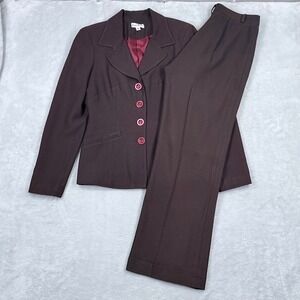 Bebe Pant Suit Womens 6 Brown Crepe Blazer Wide Leg Trousers Set Vintage USA
